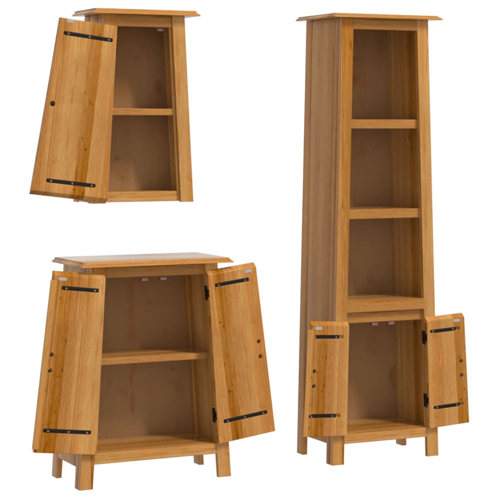 vidaXL Set mobilier de baie, 3 piese, lemn masiv de pin vidaXL Set mobilier de baie, 3 piese, lemn masiv de pin