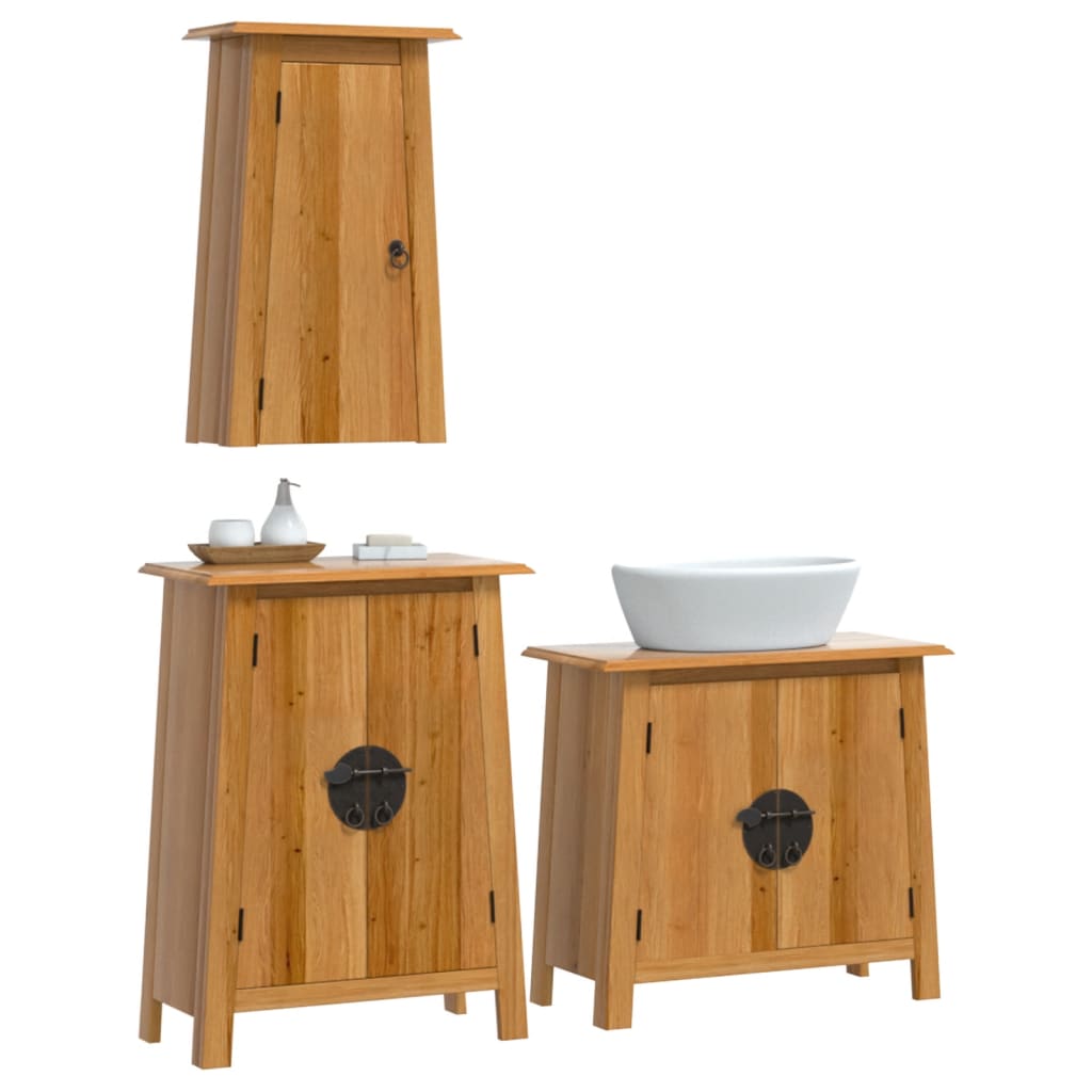 vidaXL Set mobilier de baie, 3 piese, lemn masiv de pin vidaXL Set mobilier de baie, 3 piese, lemn masiv de pin