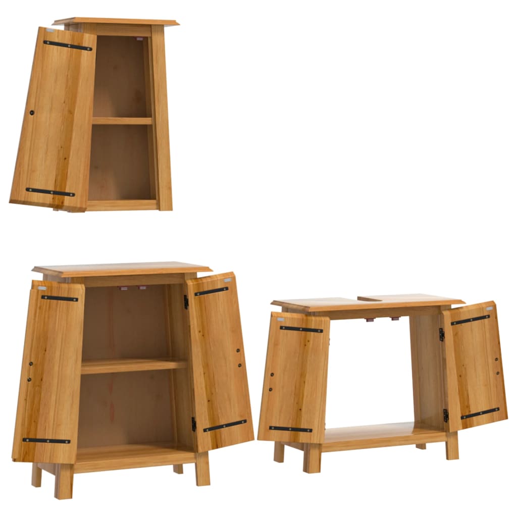 vidaXL Set mobilier de baie, 3 piese, lemn masiv de pin vidaXL Set mobilier de baie, 3 piese, lemn masiv de pin