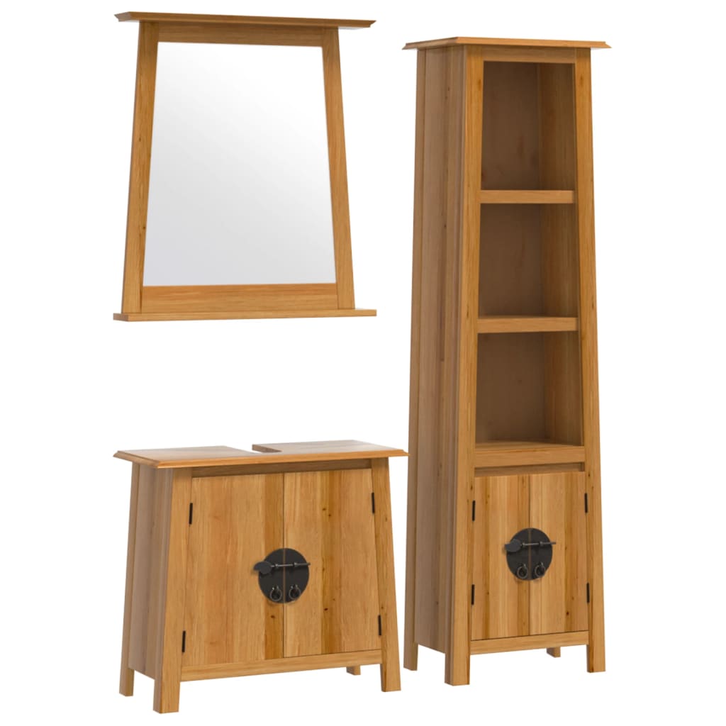 vidaXL Set mobilier de baie, 3 piese, lemn masiv de pin vidaXL Set mobilier de baie, 3 piese, lemn masiv de pin