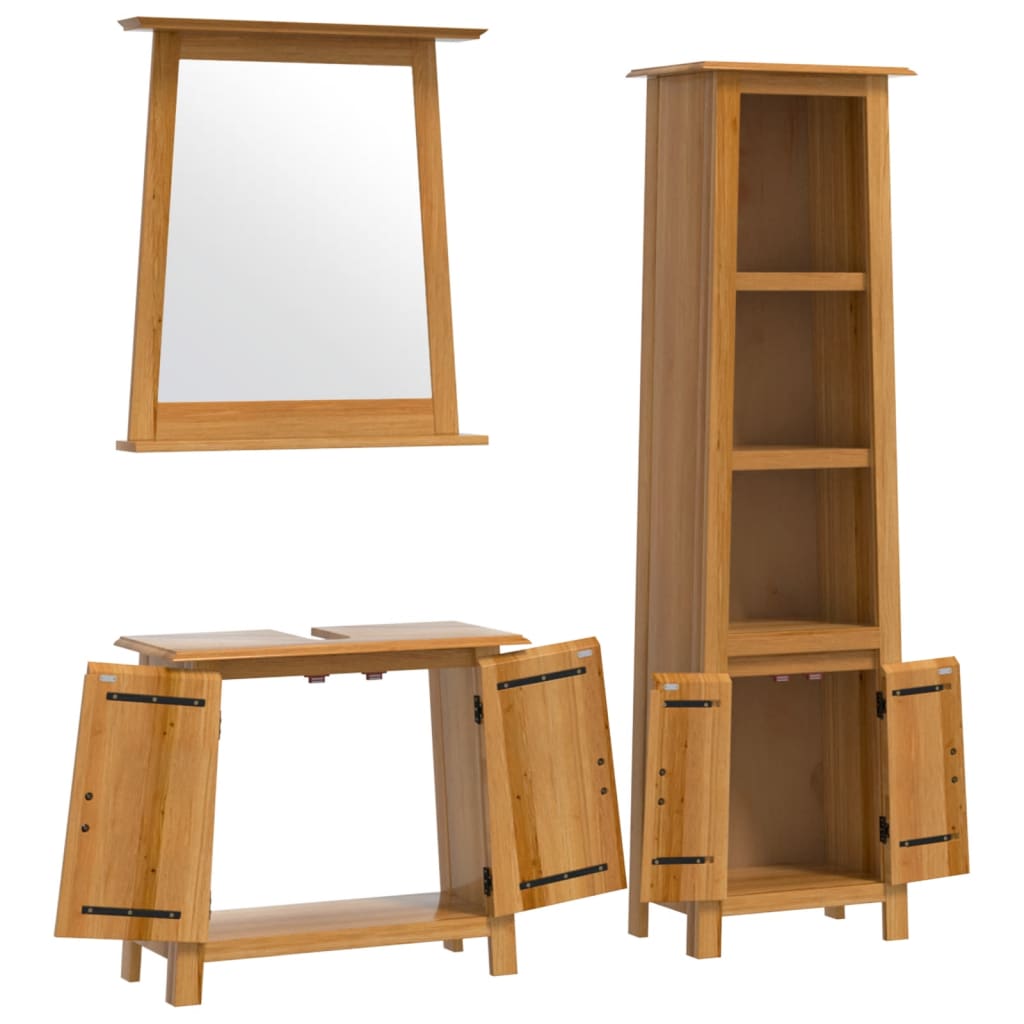vidaXL Set mobilier de baie, 3 piese, lemn masiv de pin vidaXL Set mobilier de baie, 3 piese, lemn masiv de pin