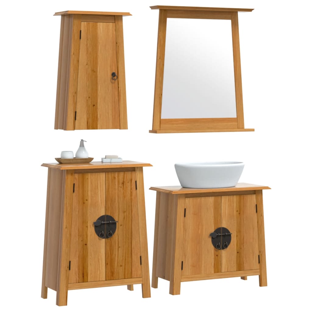 vidaXL Set mobilier de baie, 4 piese, lemn masiv de pin