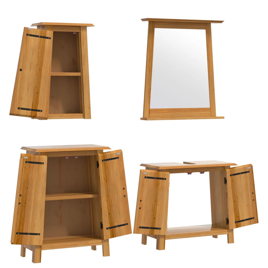 vidaXL Set mobilier de baie, 4 piese, lemn masiv de pin