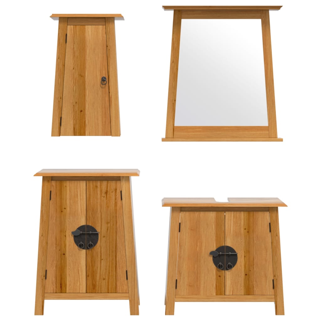 vidaXL Set mobilier de baie, 4 piese, lemn masiv de pin