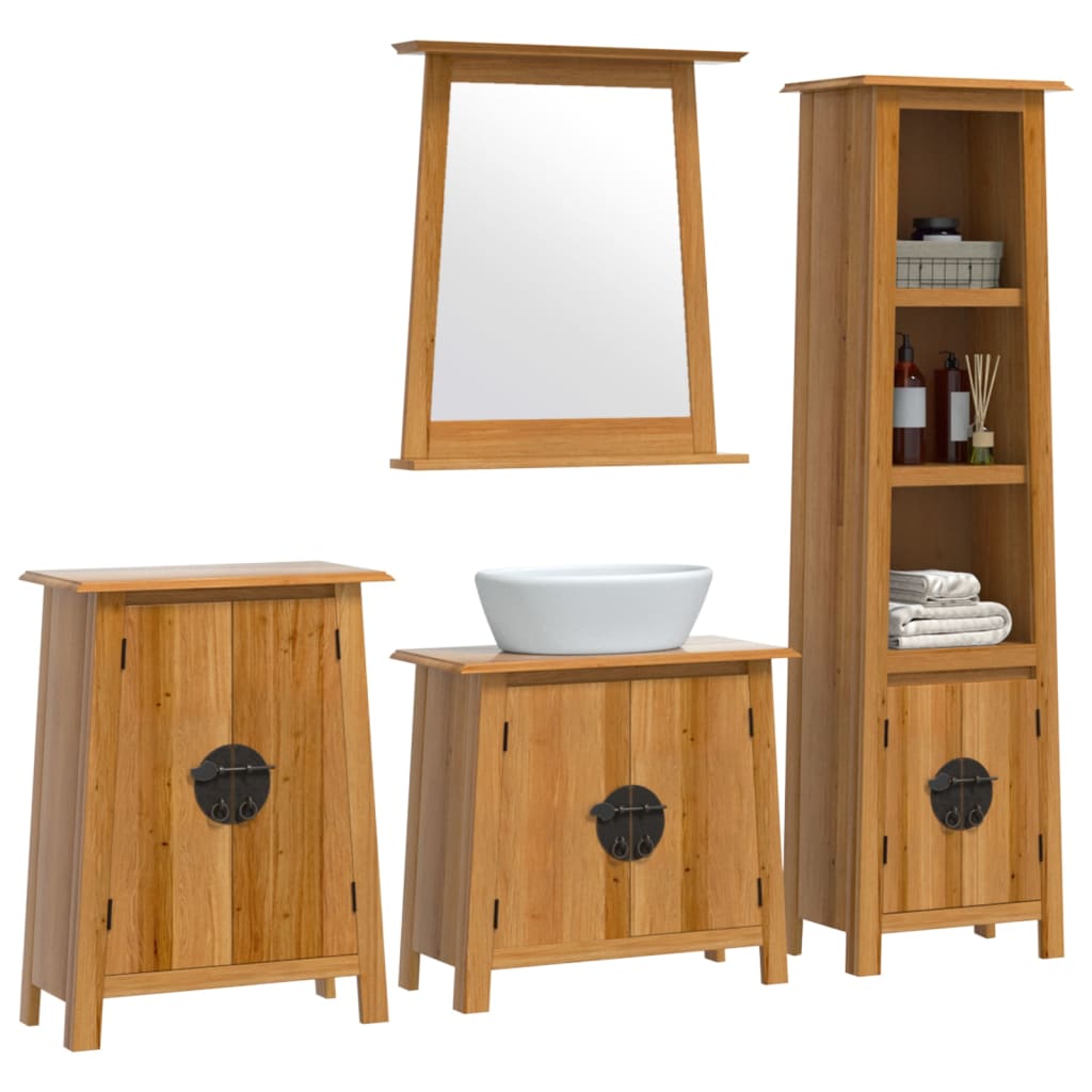 vidaXL Set mobilier de baie, 4 piese, lemn masiv de pin