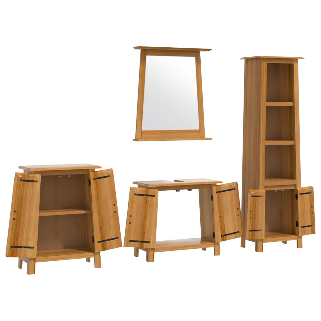 vidaXL Set mobilier de baie, 4 piese, lemn masiv de pin
