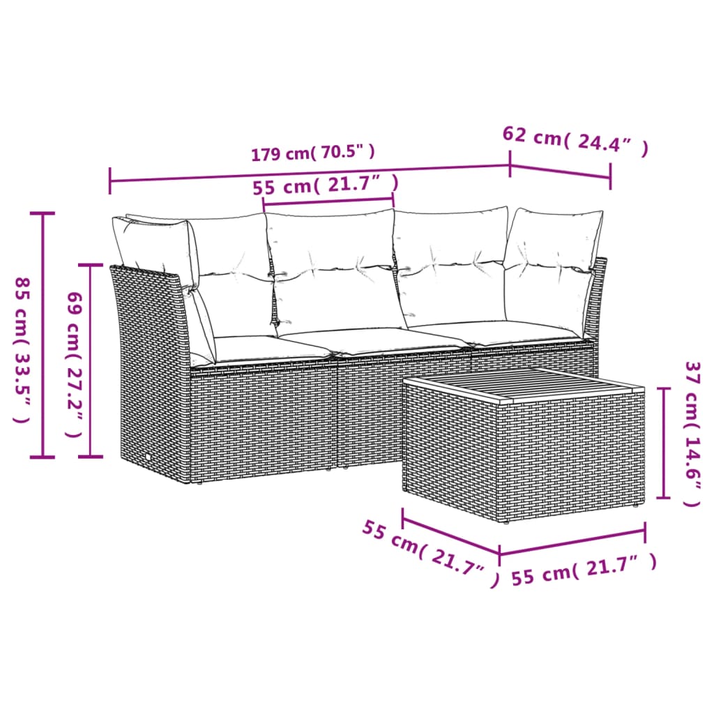 vidaXL Set canapea de grădină cu perne, 4 piese, gri, poliratan vidaXL Set canapea de grădină cu perne, 4 piese, gri, poliratan
