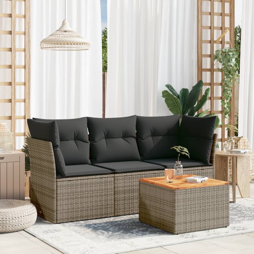 vidaXL Set canapea de grădină cu perne, 4 piese, gri, poliratan vidaXL Set canapea de grădină cu perne, 4 piese, gri, poliratan