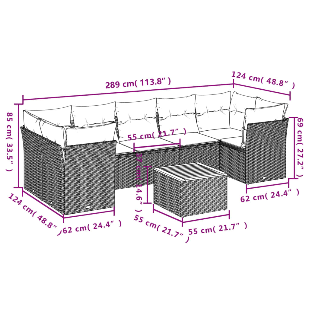 vidaXL Set mobilier de grădină cu perne, 8 piese, negru, poliratan vidaXL Set mobilier de grădină cu perne, 8 piese, negru, poliratan