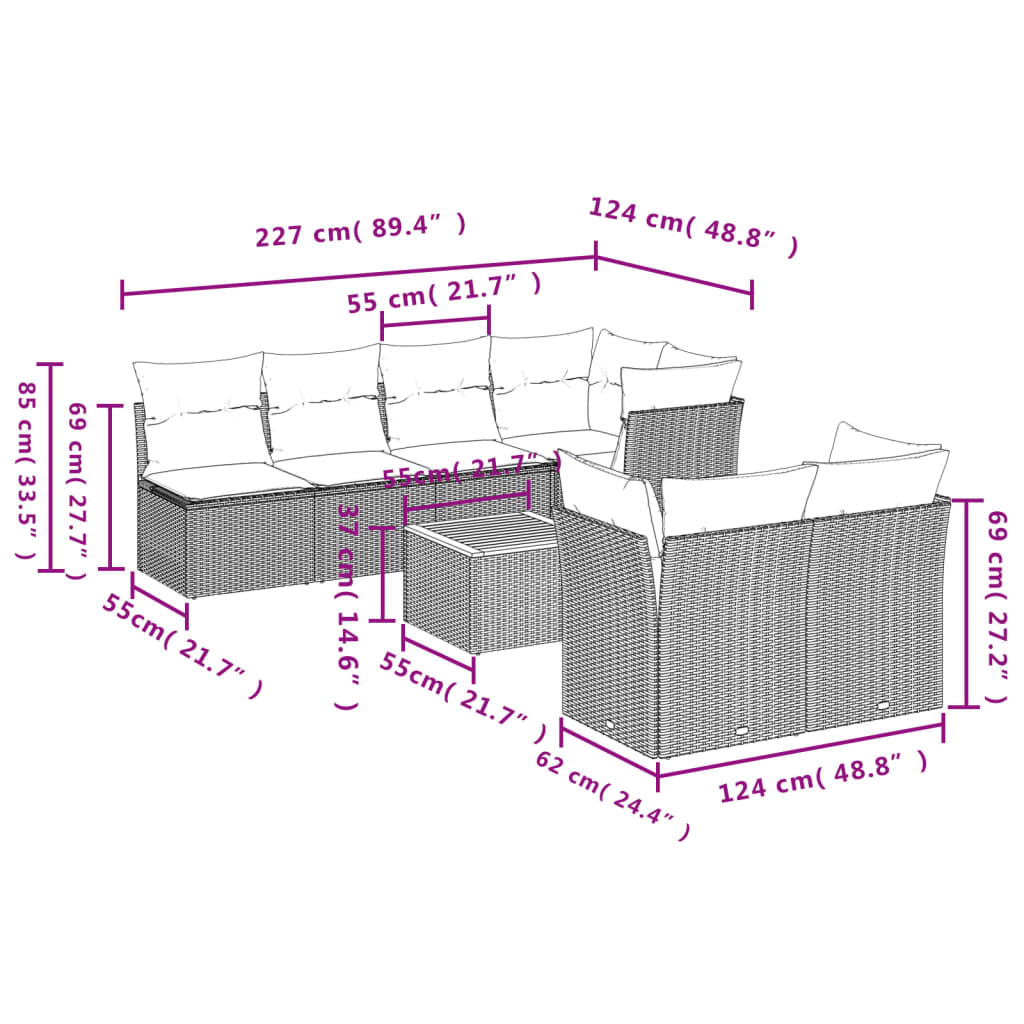 vidaXL Set mobilier de grădină cu perne, 8 piese, negru, poliratan