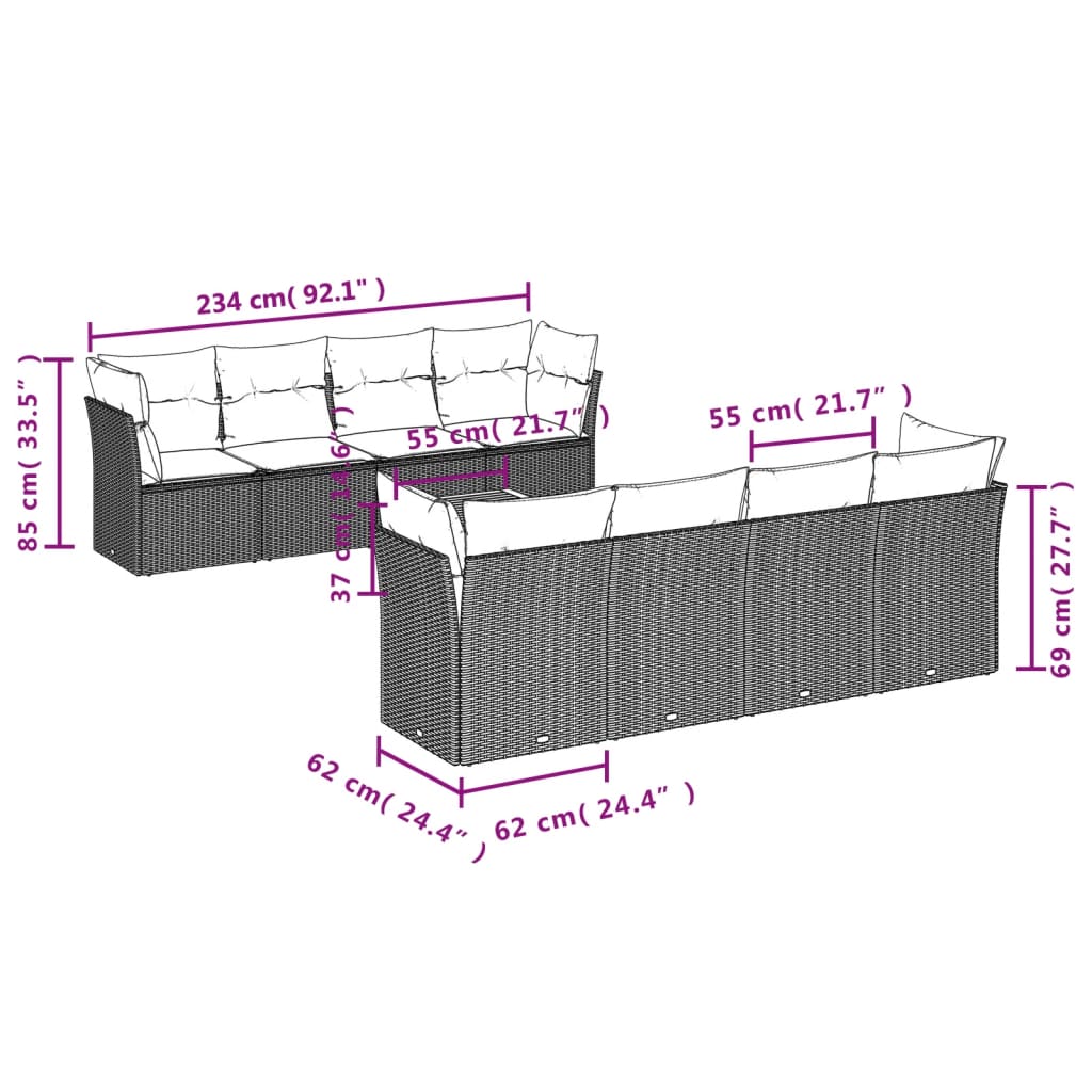 vidaXL Set mobilier de grădină cu perne, 9 piese, negru, poliratan vidaXL Set mobilier de grădină cu perne, 9 piese, negru, poliratan