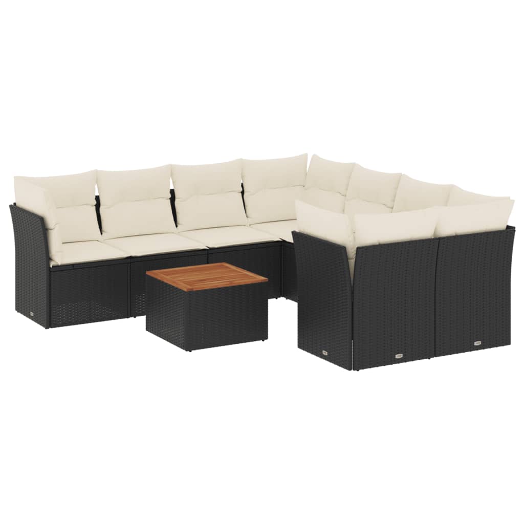 vidaXL Set mobilier de grădină cu perne, 9 piese, negru, poliratan