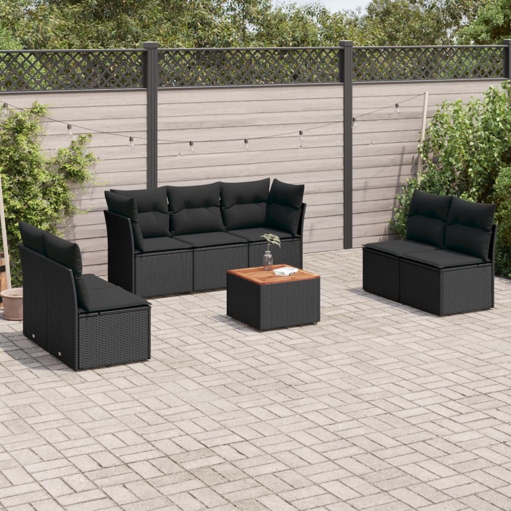 vidaXL Set mobilier de grădină cu perne, 8 piese, negru, poliratan vidaXL Set mobilier de grădină cu perne, 8 piese, negru, poliratan