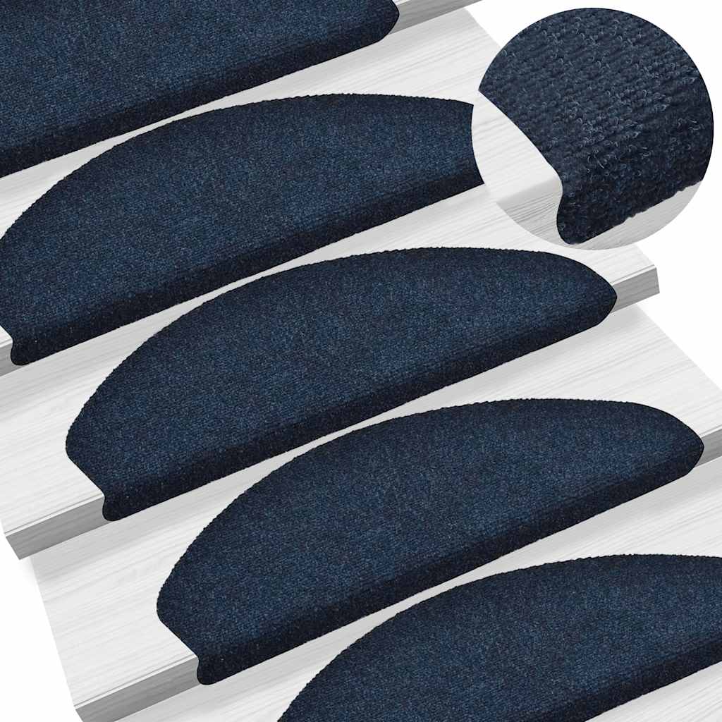 vidaXL Covorașe autoadezive pentru scări, 15 buc., 65x21x4 cm, bleumarin, semirotunde, mari