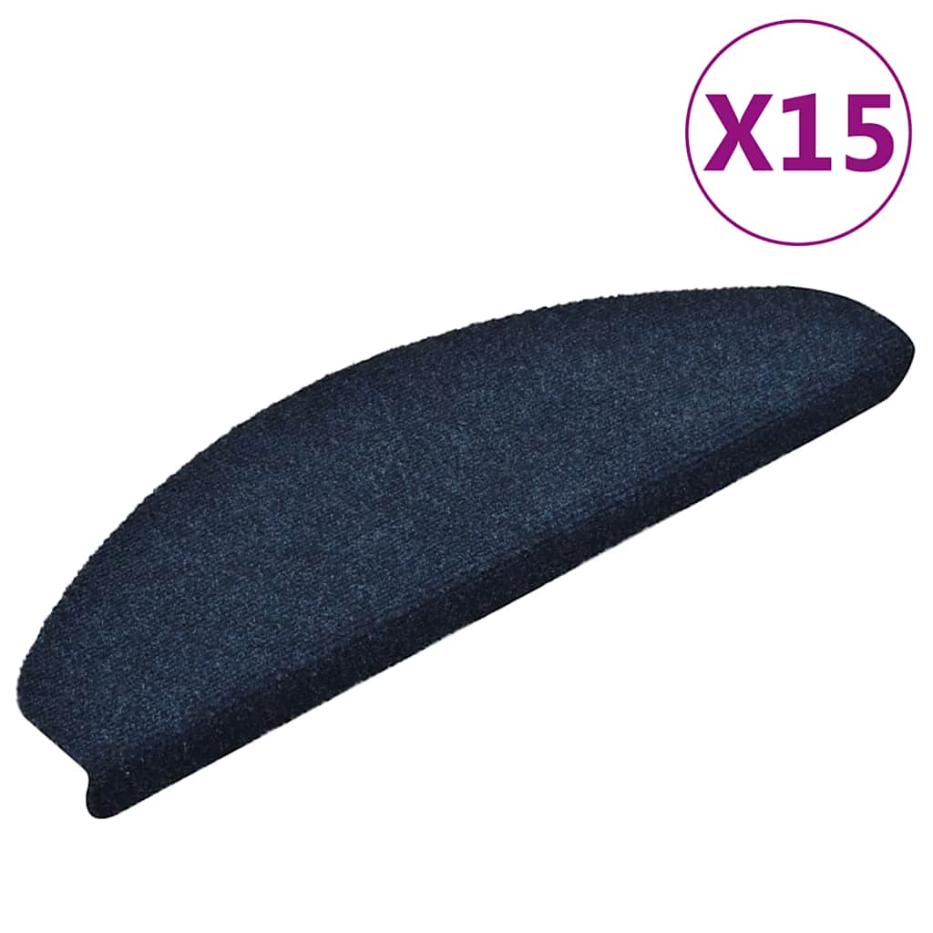 vidaXL Covorașe autoadezive pentru scări, 15 buc., 65x21x4 cm, bleumarin, semirotunde, mari