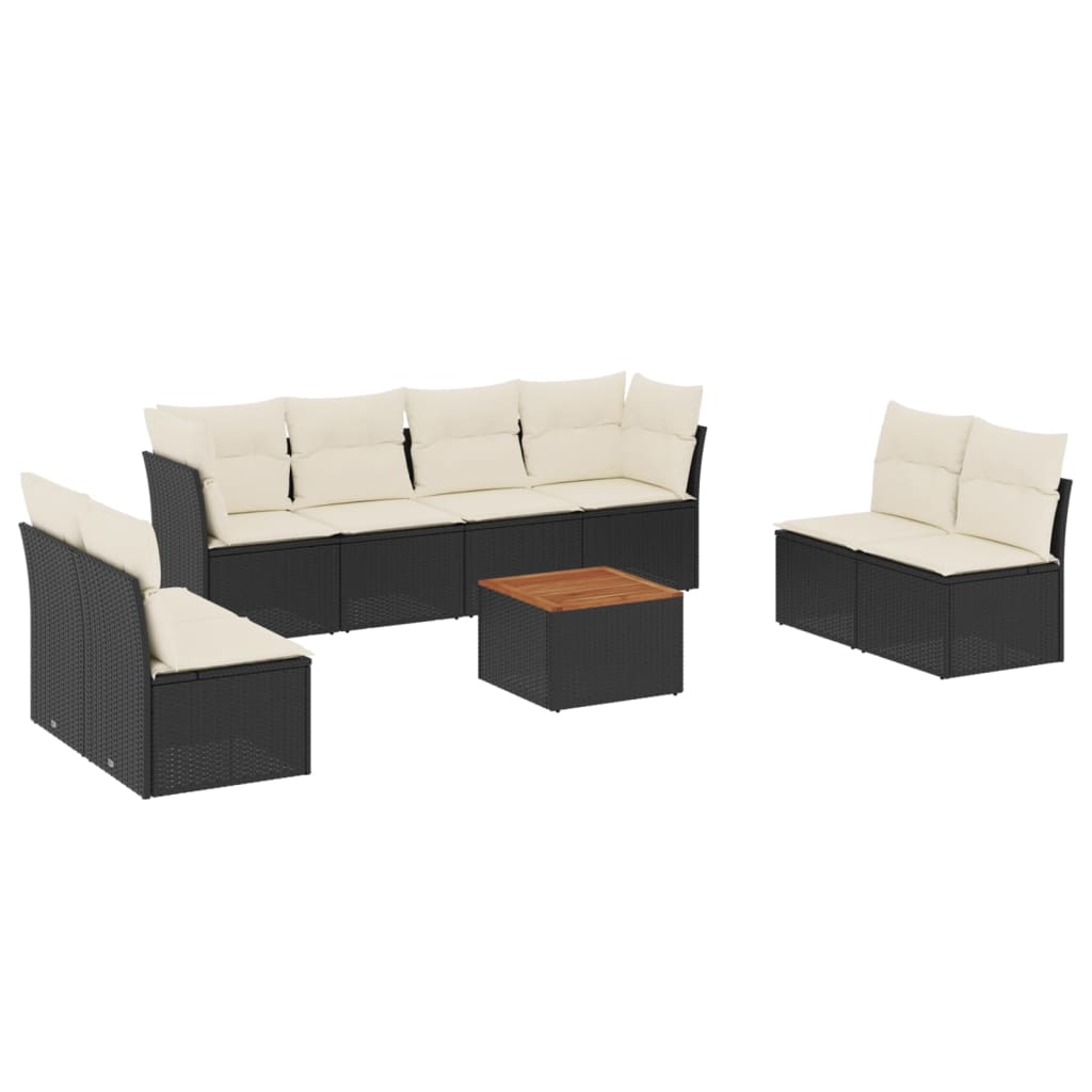 vidaXL Set mobilier de grădină cu perne, 9 piese, negru, poliratan vidaXL Set mobilier de grădină cu perne, 9 piese, negru, poliratan