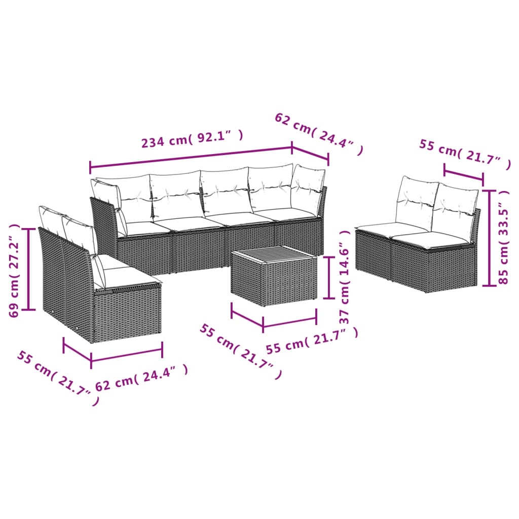 vidaXL Set mobilier de grădină cu perne, 9 piese, negru, poliratan vidaXL Set mobilier de grădină cu perne, 9 piese, negru, poliratan
