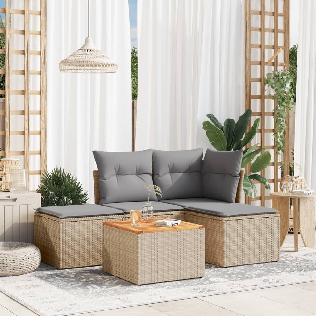 vidaXL Set canapele de grădină cu perne, 5 piese, bej, poliratan vidaXL Set canapele de grădină cu perne, 5 piese, bej, poliratan