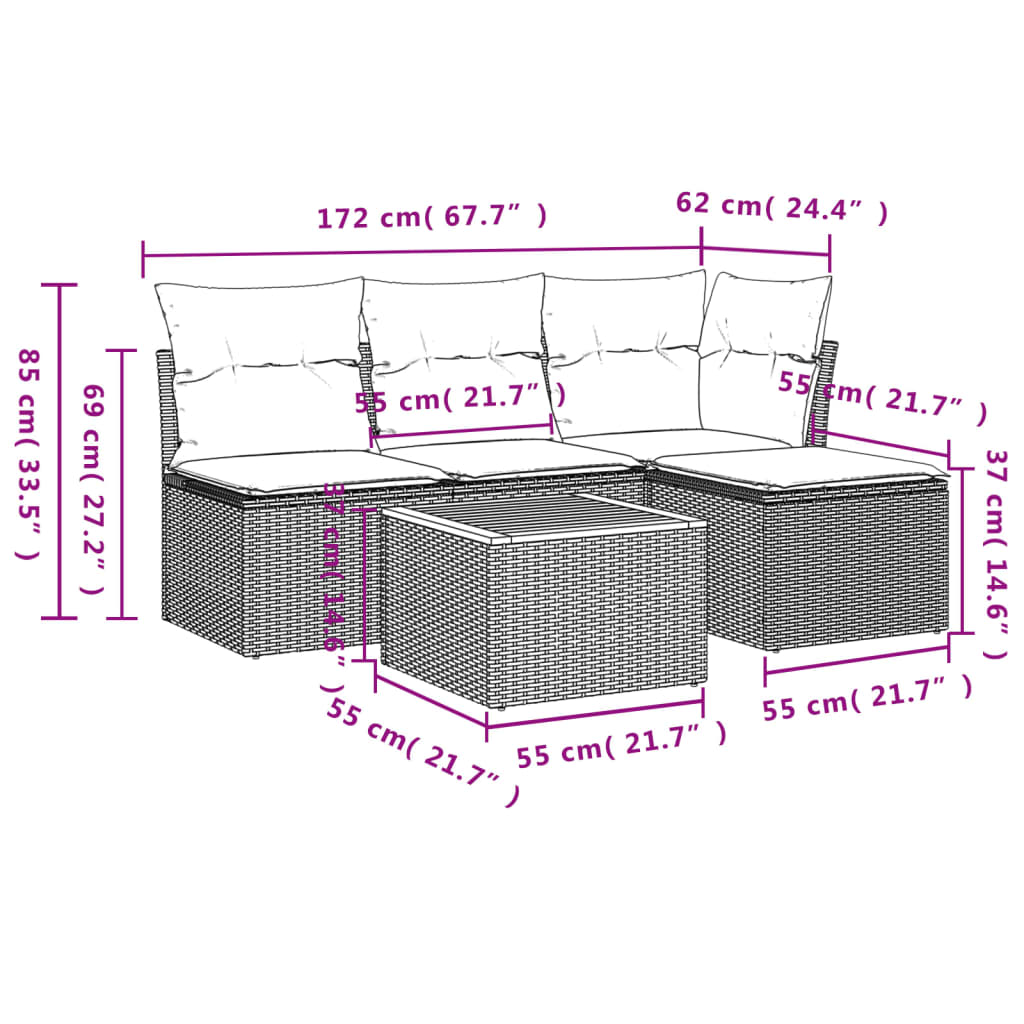 vidaXL Set canapele de grădină cu perne, 5 piese, bej, poliratan vidaXL Set canapele de grădină cu perne, 5 piese, bej, poliratan