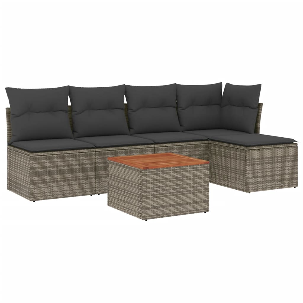 vidaXL Set mobilier grădină cu perne, 6 piese, gri, poliratan vidaXL Set mobilier grădină cu perne, 6 piese, gri, poliratan