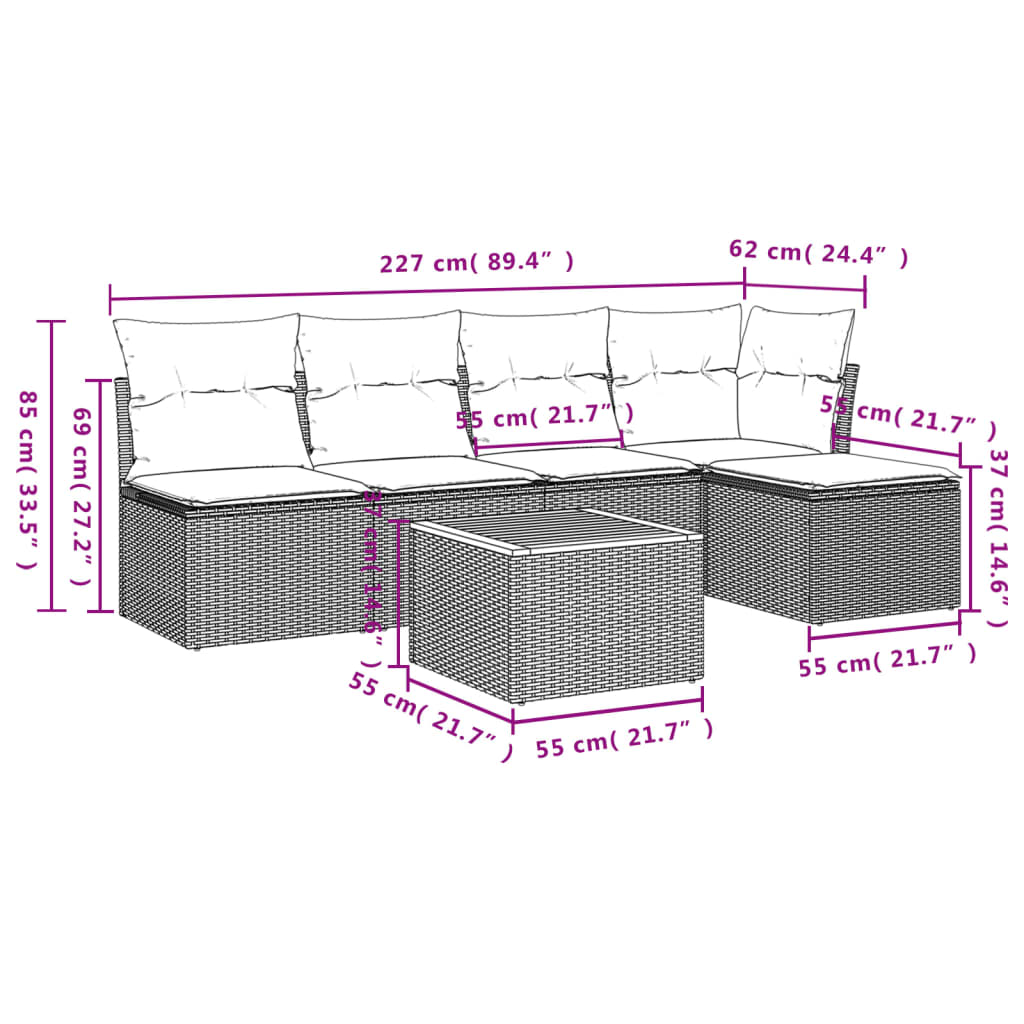 vidaXL Set mobilier grădină cu perne, 6 piese, gri, poliratan vidaXL Set mobilier grădină cu perne, 6 piese, gri, poliratan