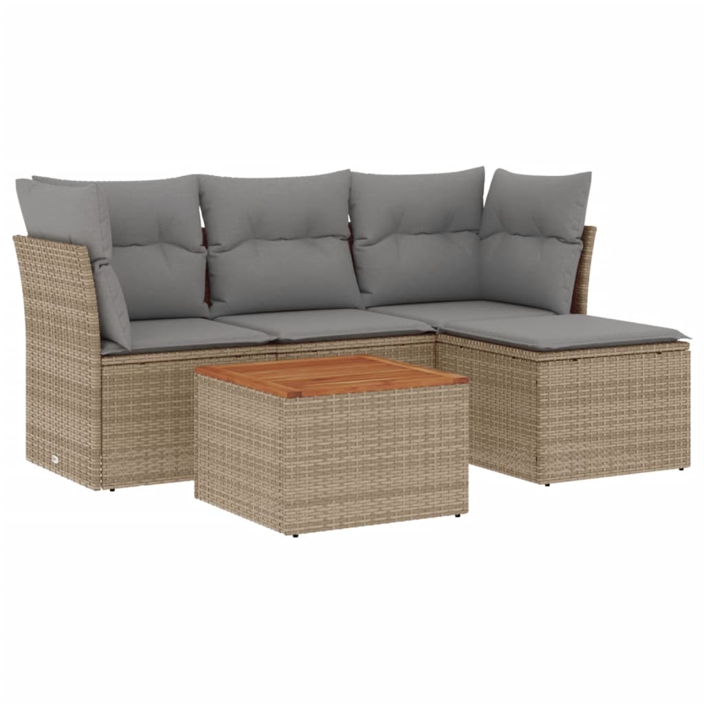vidaXL Set canapele de grădină cu perne, 5 piese, bej, poliratan