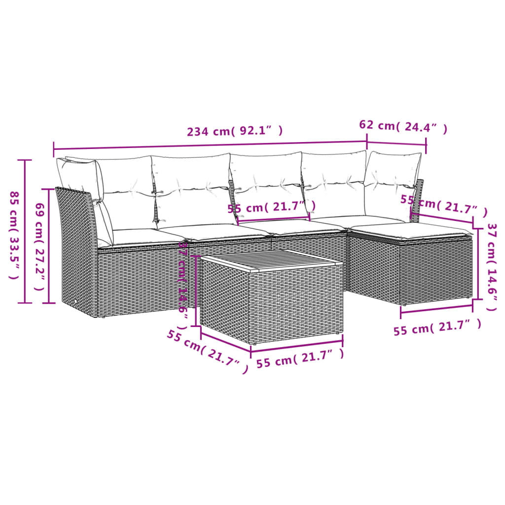 vidaXL Set mobilier grădină cu perne, 6 piese, gri, poliratan vidaXL Set mobilier grădină cu perne, 6 piese, gri, poliratan
