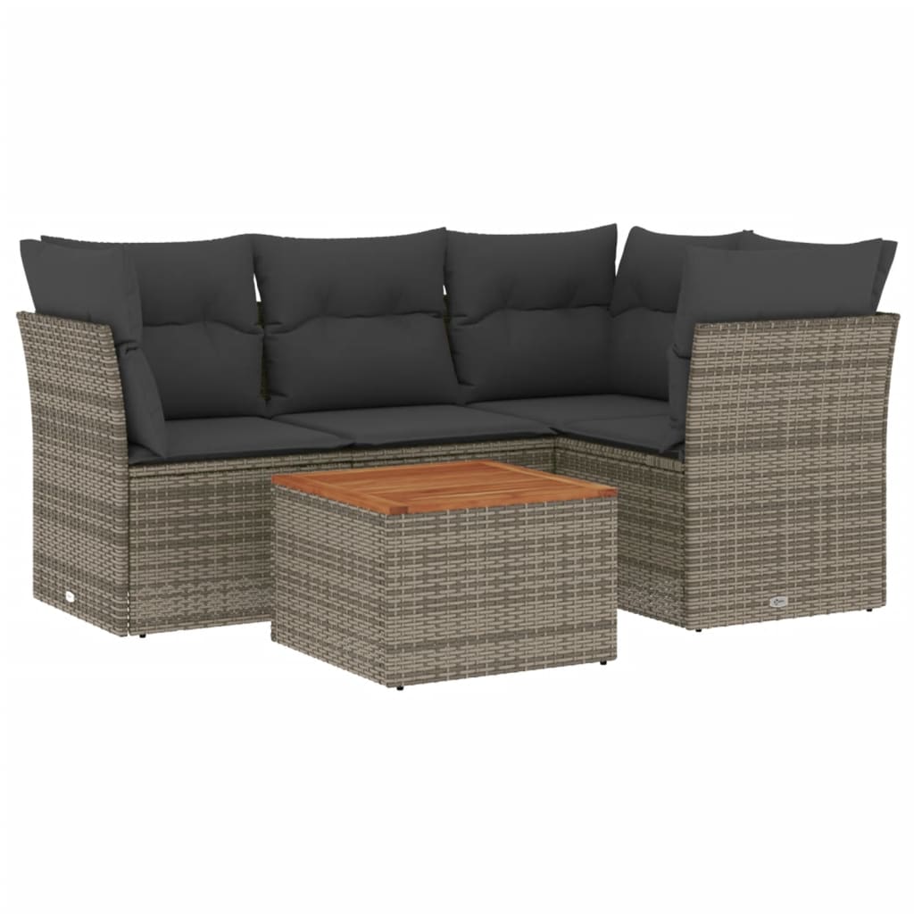 vidaXL Set canapea de grădină cu perne, 5 piese, gri, poliratan vidaXL Set canapea de grădină cu perne, 5 piese, gri, poliratan