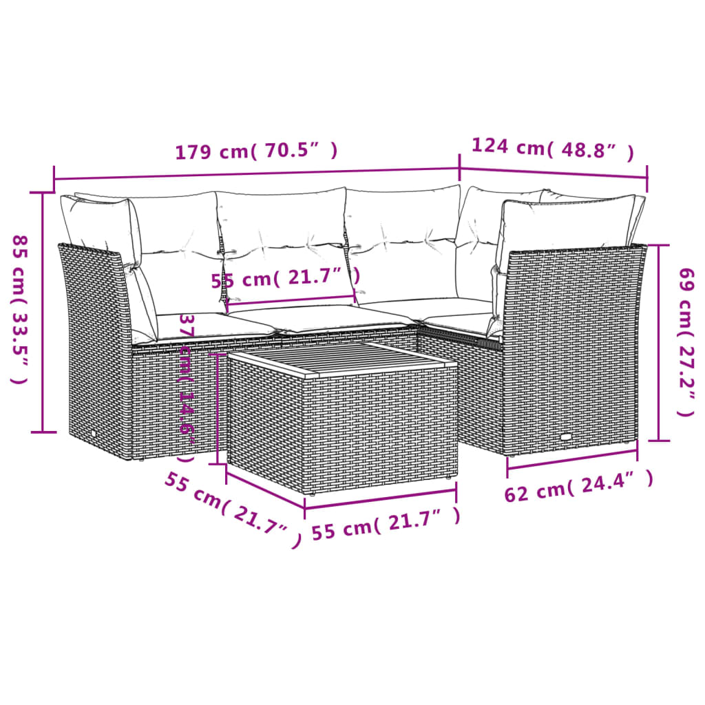 vidaXL Set canapea de grădină cu perne, 5 piese, gri, poliratan vidaXL Set canapea de grădină cu perne, 5 piese, gri, poliratan