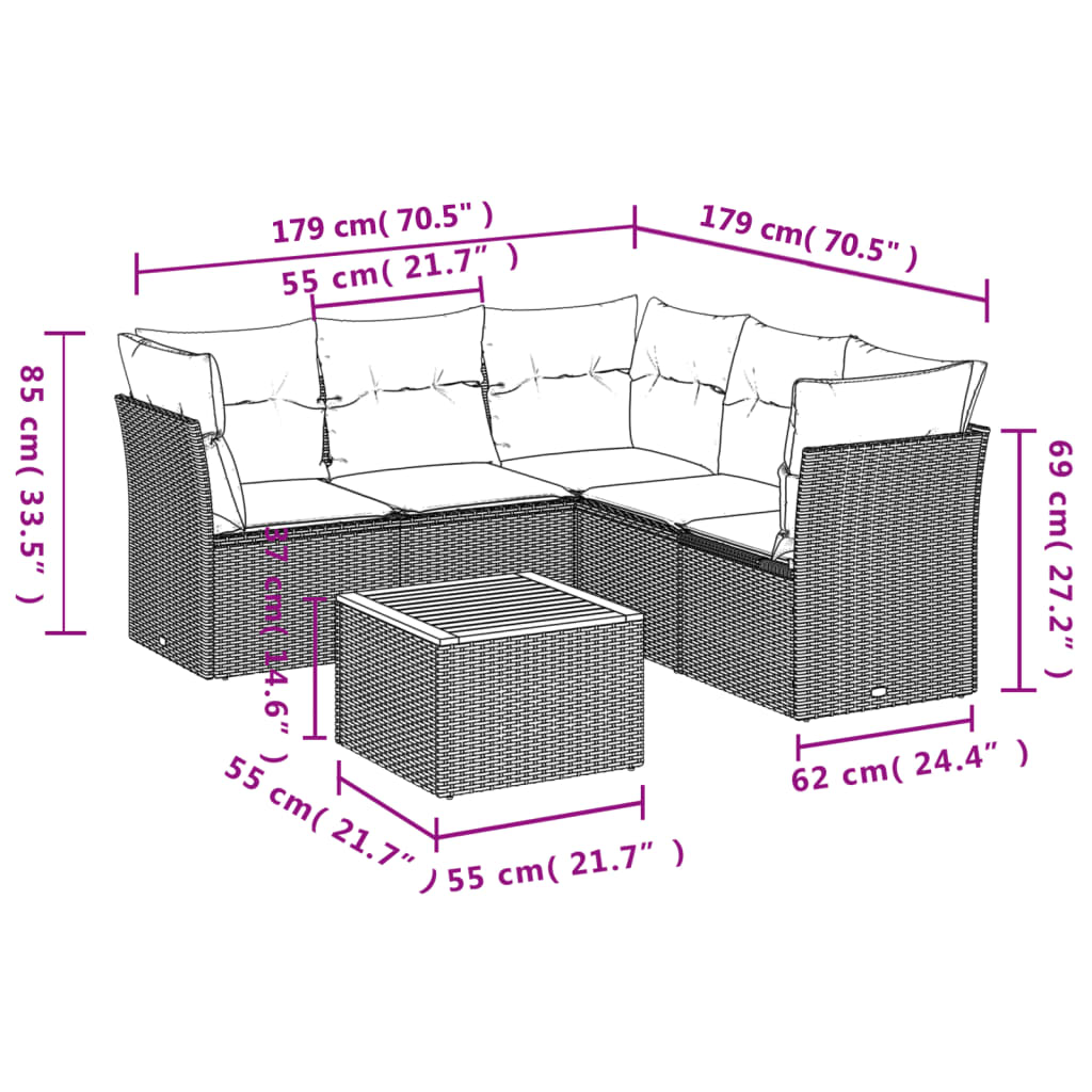 vidaXL Set mobilier grădină cu perne, 6 piese, gri, poliratan