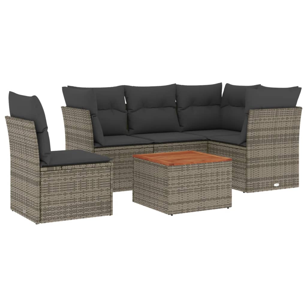 vidaXL Set mobilier grădină cu perne, 6 piese, gri, poliratan