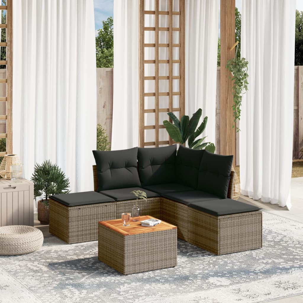 vidaXL Set mobilier grădină cu perne, 6 piese, gri, poliratan vidaXL Set mobilier grădină cu perne, 6 piese, gri, poliratan