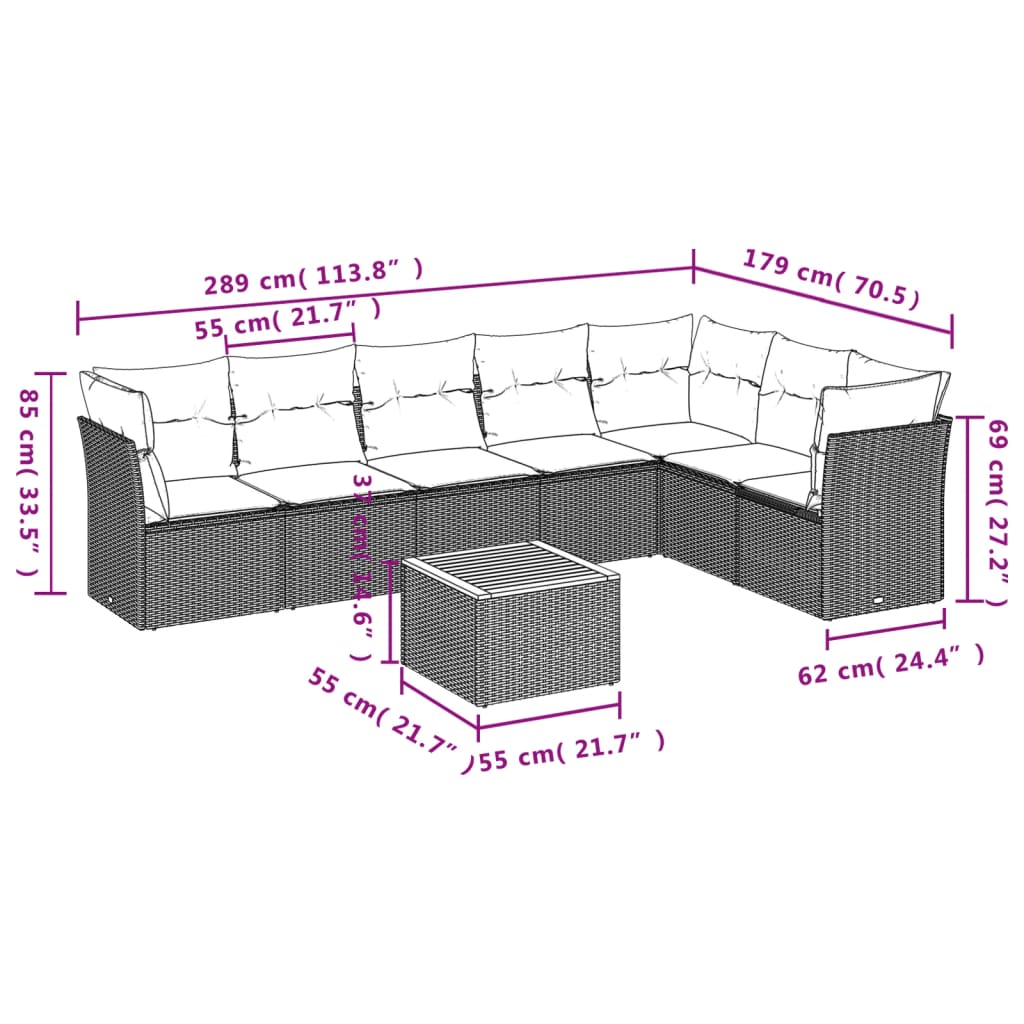 vidaXL Set mobilier de grădină cu perne, 8 piese, negru, poliratan vidaXL Set mobilier de grădină cu perne, 8 piese, negru, poliratan