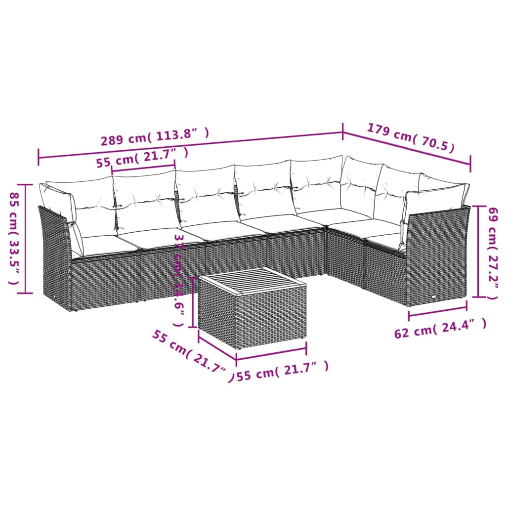 vidaXL Set mobilier de grădină cu perne, 8 piese, negru, poliratan