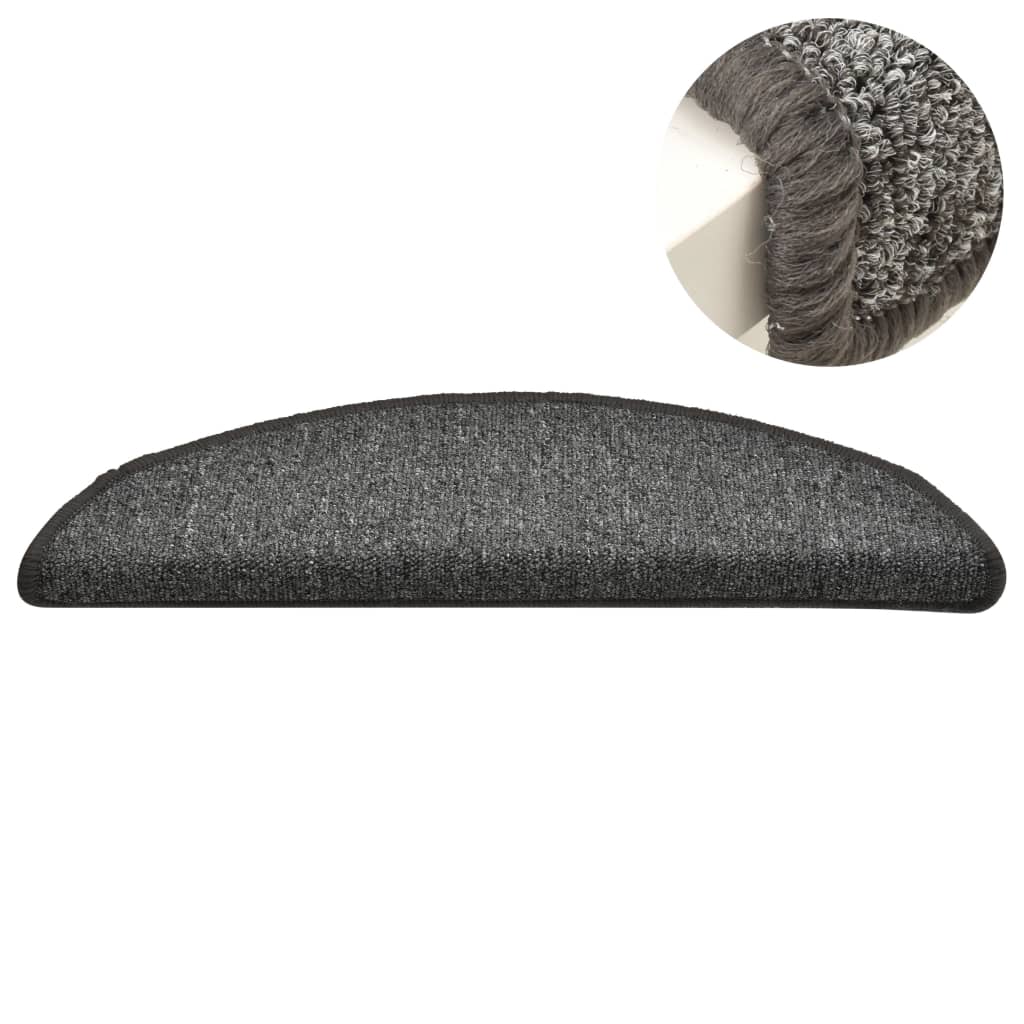 vidaXL Covorașe pentru scări, 15 buc., 56x17x3 cm, gri închis, semirotunde