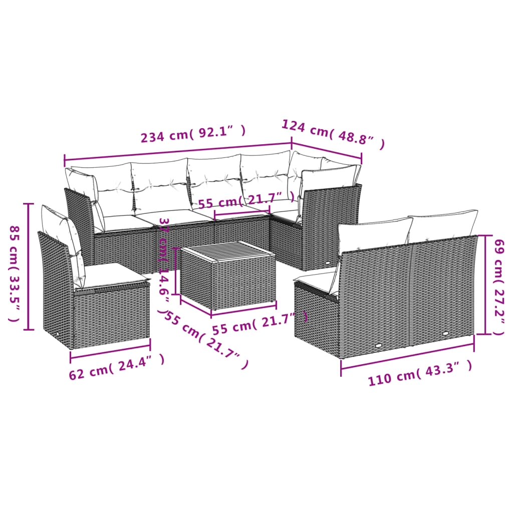 vidaXL Set mobilier de grădină cu perne, 9 piese, negru, poliratan vidaXL Set mobilier de grădină cu perne, 9 piese, negru, poliratan