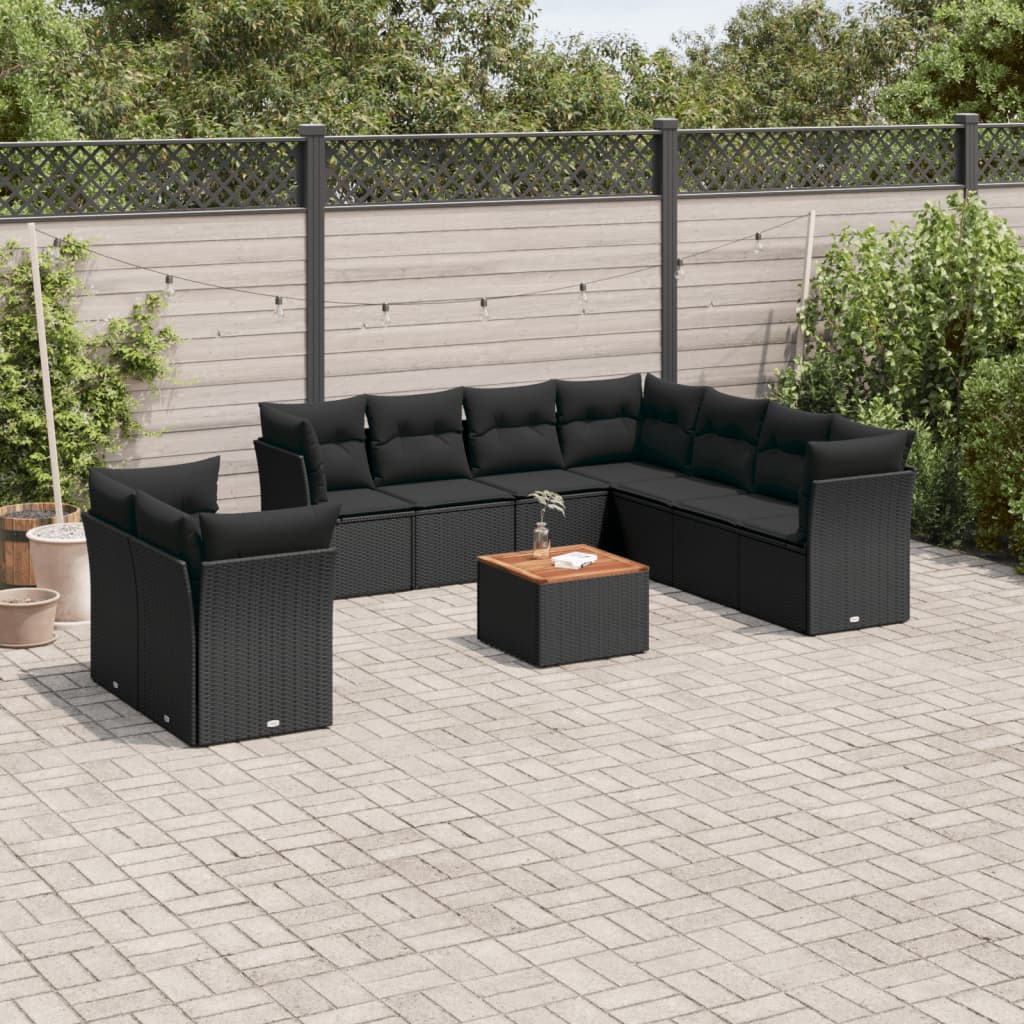 vidaXL Set canapele de grădină cu perne, 10 piese, negru, poliratan vidaXL Set canapele de grădină cu perne, 10 piese, negru, poliratan