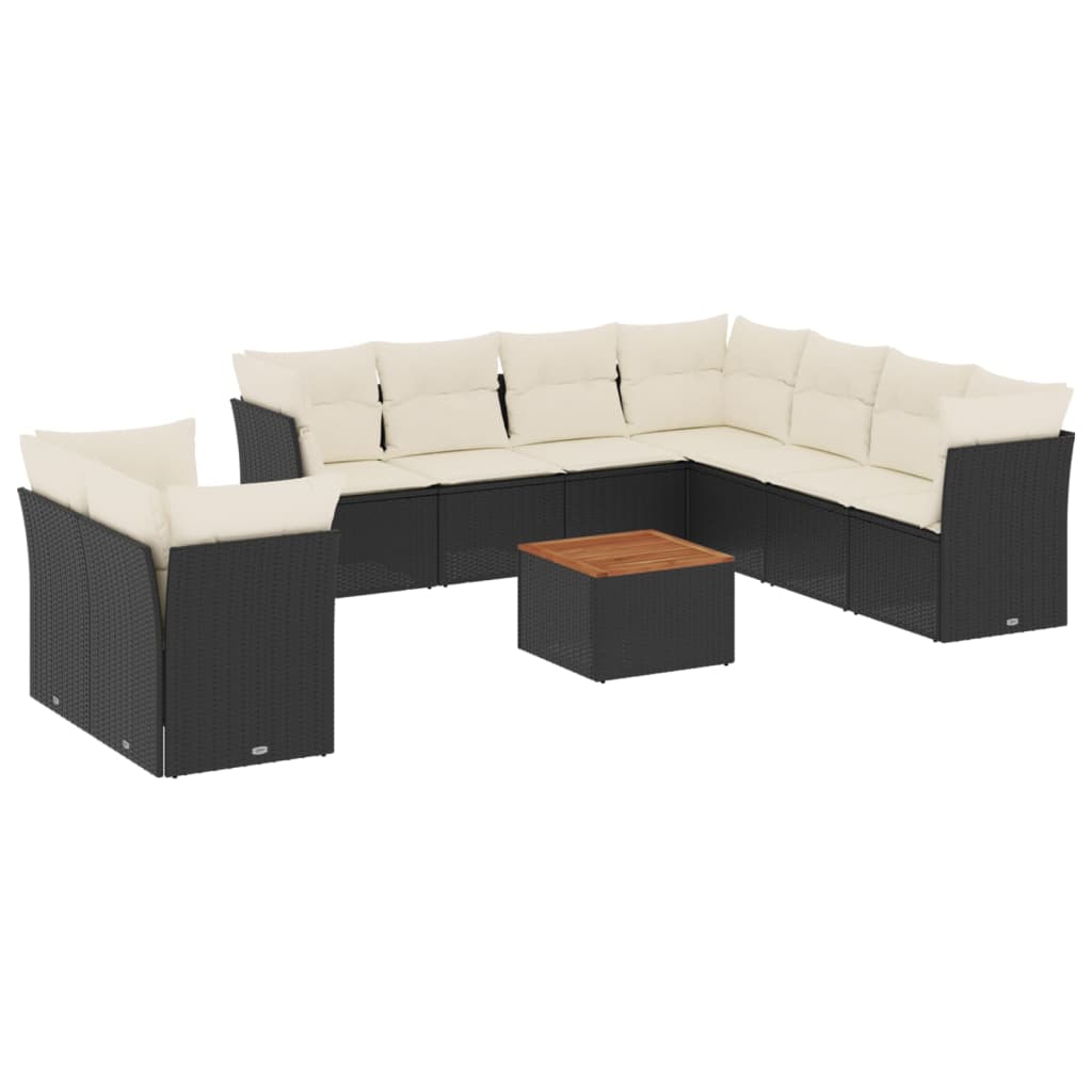 vidaXL Set canapele de grădină cu perne, 10 piese, negru, poliratan vidaXL Set canapele de grădină cu perne, 10 piese, negru, poliratan