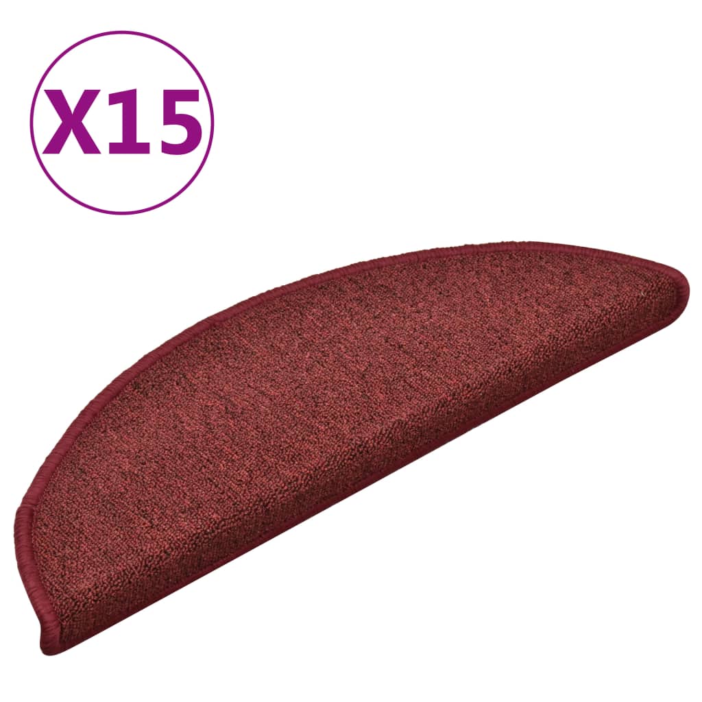vidaXL Covorașe pentru trepte scară, 15 buc., roșu, 56x17x3 cm