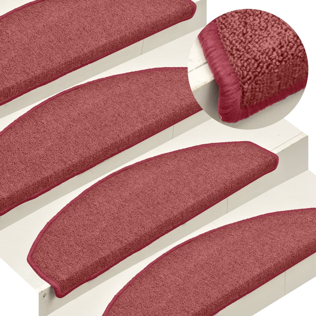 vidaXL Covorașe pentru scări, 15 buc., 65x24x4 cm, semirotunde, bordeaux, mari