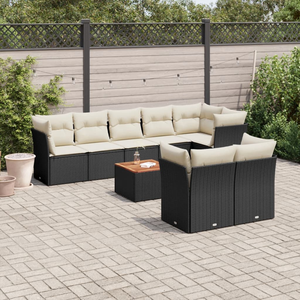 vidaXL Set mobilier de grădină cu perne, 9 piese, negru, poliratan vidaXL Set mobilier de grădină cu perne, 9 piese, negru, poliratan
