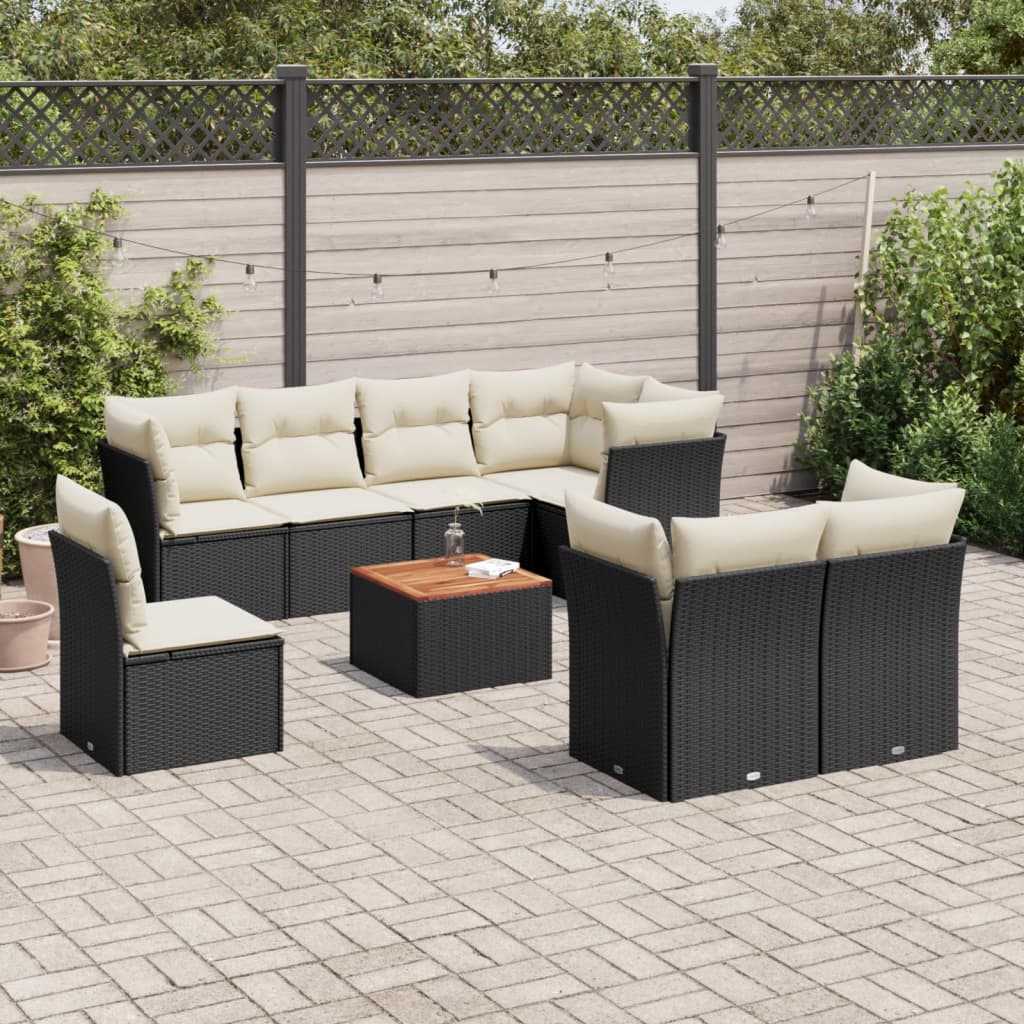 vidaXL Set mobilier de grădină cu perne, 9 piese, negru, poliratan vidaXL Set mobilier de grădină cu perne, 9 piese, negru, poliratan