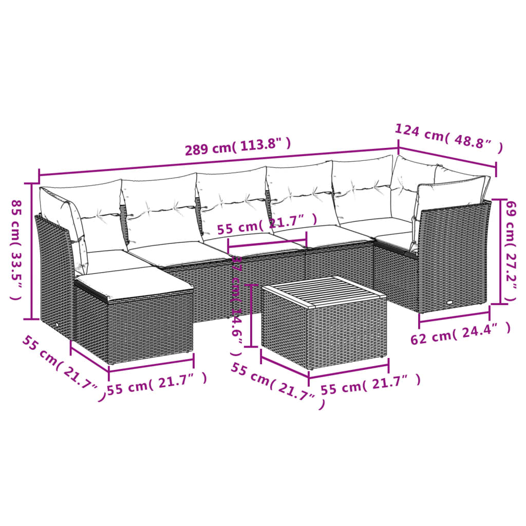 vidaXL Set mobilier de grădină cu perne, 8 piese, negru, poliratan