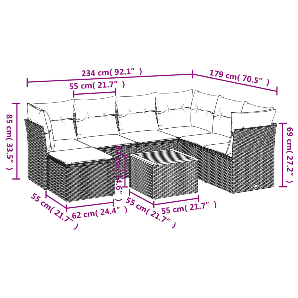 vidaXL Set mobilier de grădină cu perne, 8 piese, negru, poliratan