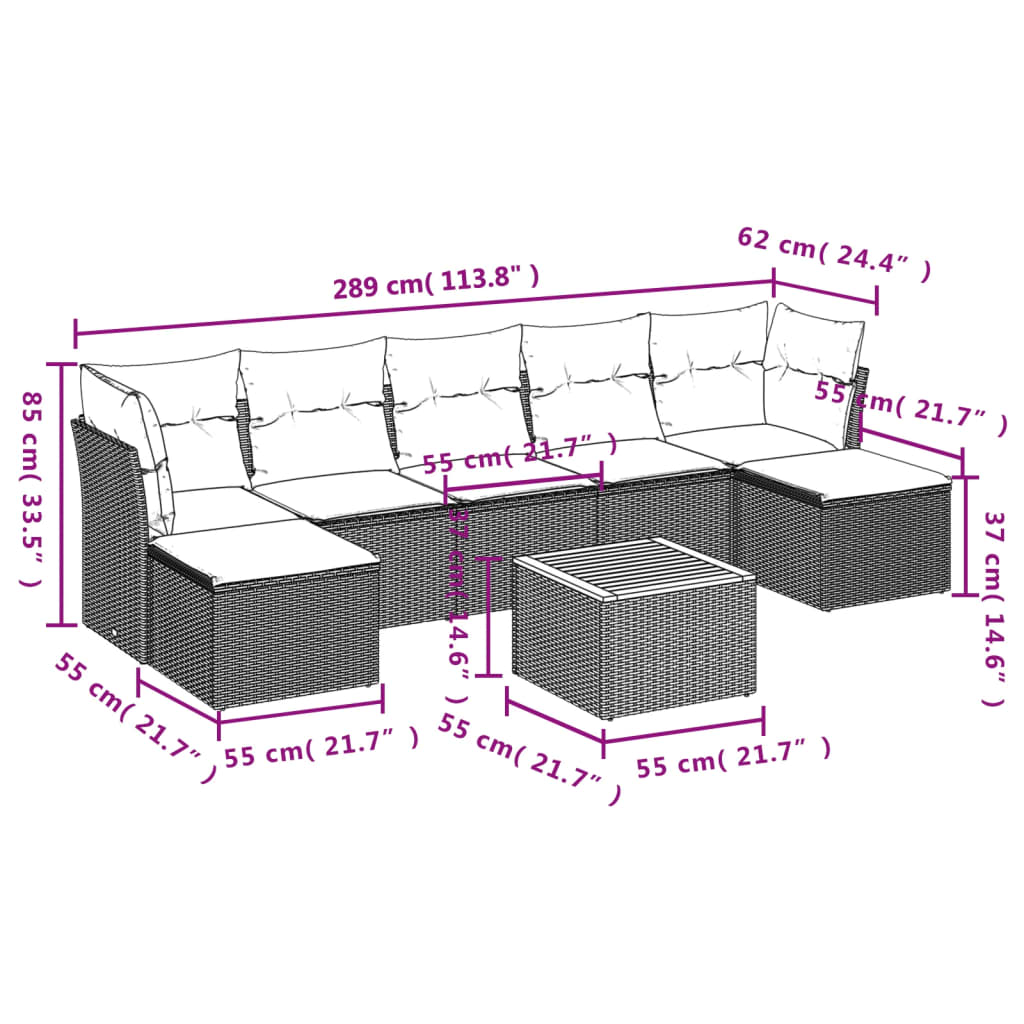 vidaXL Set mobilier de grădină cu perne, 8 piese, negru, poliratan