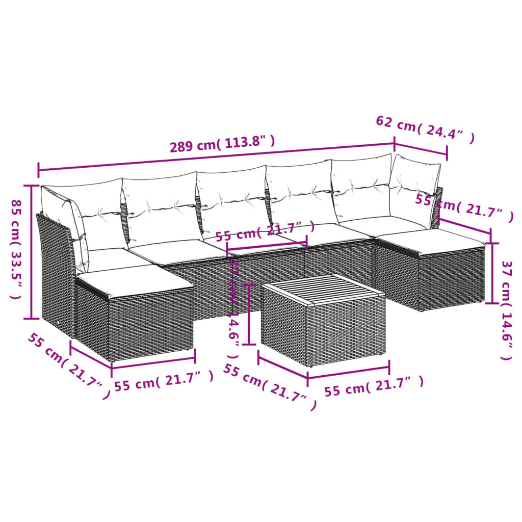 vidaXL Set mobilier de grădină cu perne, 8 piese, negru, poliratan