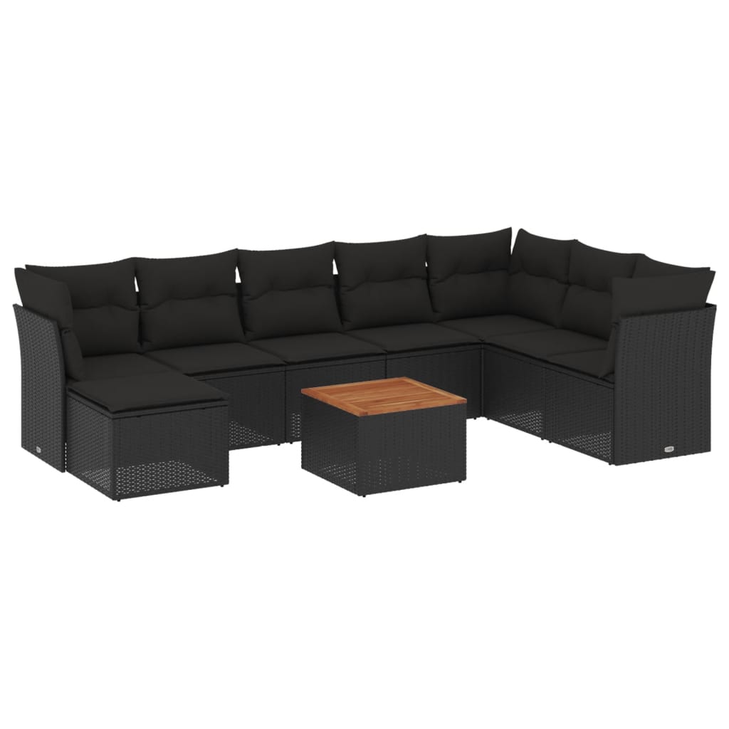 vidaXL Set mobilier de grădină cu perne, 9 piese, negru, poliratan vidaXL Set mobilier de grădină cu perne, 9 piese, negru, poliratan
