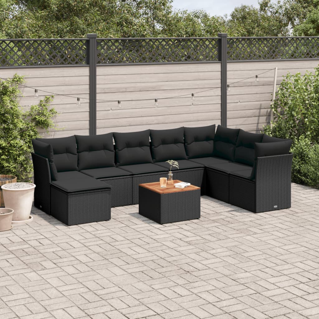 vidaXL Set mobilier de grădină cu perne, 9 piese, negru, poliratan vidaXL Set mobilier de grădină cu perne, 9 piese, negru, poliratan