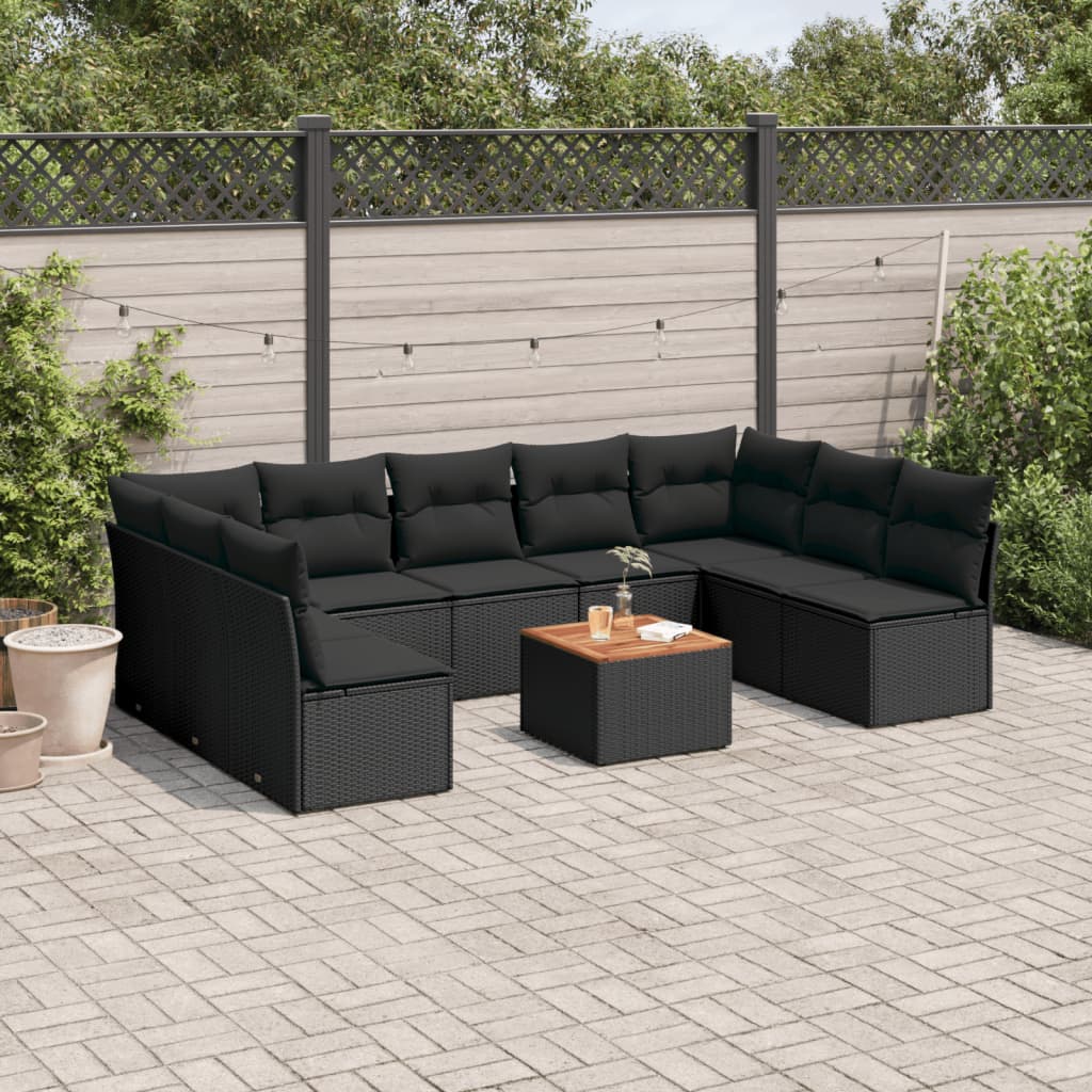 vidaXL Set canapele de grădină cu perne, 10 piese, negru, poliratan vidaXL Set canapele de grădină cu perne, 10 piese, negru, poliratan
