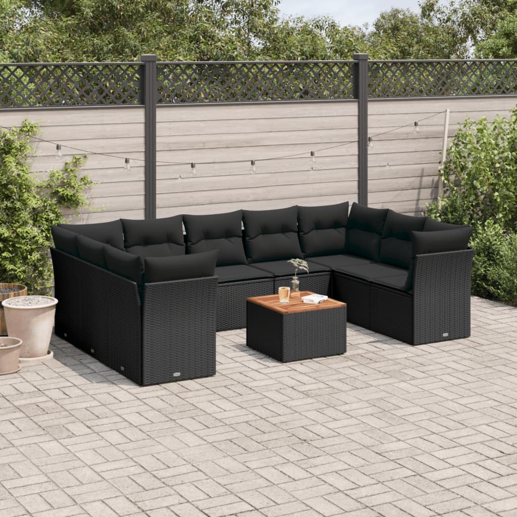 vidaXL Set canapele de grădină cu perne, 10 piese, negru, poliratan vidaXL Set canapele de grădină cu perne, 10 piese, negru, poliratan